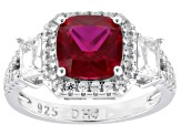 Lab Created Ruby Rhodium Over Sterling Silver Ring 3.74ctw