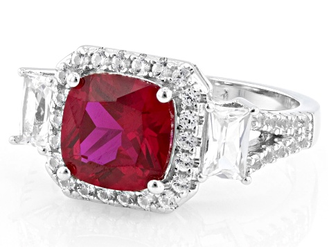 Lab Created Ruby Rhodium Over Sterling Silver Ring 3.74ctw