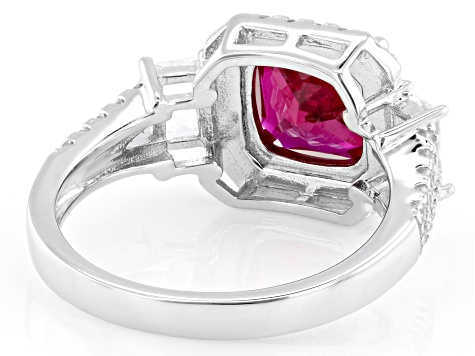 Lab Created Ruby Rhodium Over Sterling Silver Ring 3.74ctw