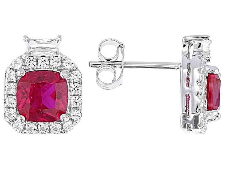 Red Lab Created Ruby Rhodium Over Sterling Silver Earrings 2.81ctw