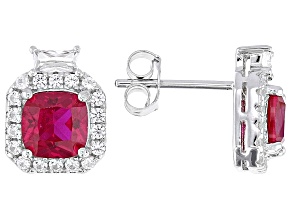 Lab Created Ruby Rhodium Over Sterling Silver Earrings 2.81ctw
