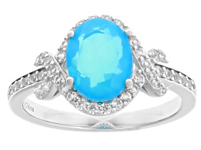 Paraiba Blue Opal Rhodium Over Sterling Silver Ring 1.60ctw