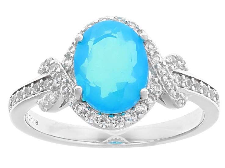 ヘトロジェニティ（DENKEN BLUE） Paraiba Blue Opal Rhodium Over Sterling Silver Ring 1.60ctw