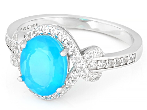 Paraiba Blue Opal Rhodium Over Sterling Silver Ring 1.60ctw
