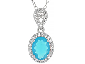 Paraiba Blue Opal Rhodium Over Sterling Silver Pendant with Chain 1.17ctw