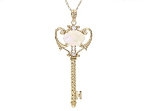 White Ethiopian Opal 18k Yellow Gold Over Sterling Silver Pendant with Chain 3.95ctw