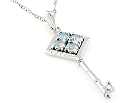 Blue Zircon Rhodium Over Sterling Silver Pendant with Chain 1.65ctw
