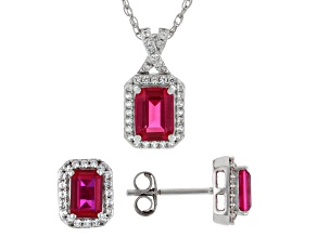 Lab Created Ruby Rhodium Over Sterling Silver Pendant with Chain and Earrings Set