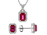 Lab Created Ruby Rhodium Over Sterling Silver Pendant with Chain and Earrings Set