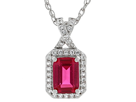 Lab Created Ruby Rhodium Over Sterling Silver Pendant with Chain and Earrings Set