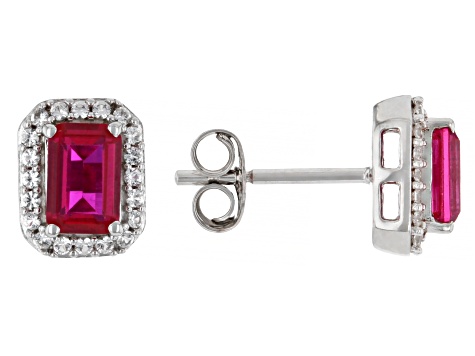 Lab Created Ruby Rhodium Over Sterling Silver Pendant with Chain and Earrings Set