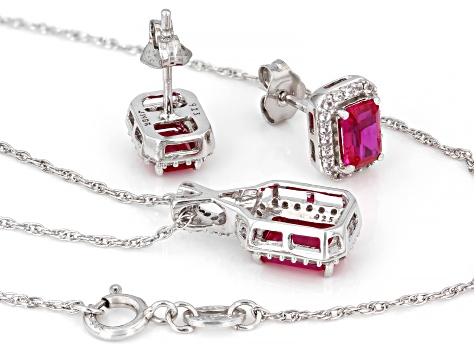 Lab Created Ruby Rhodium Over Sterling Silver Pendant with