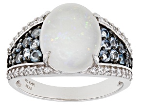 Australian Opal Rhodium Over Sterling Silver Ring 0.80ctw