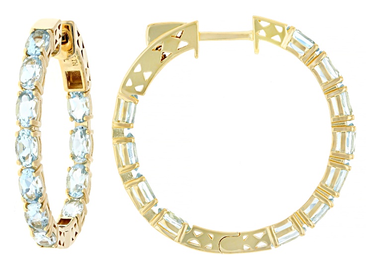 Aquamarine 14k Yellow Gold Over Sterling Silver Hoop