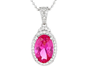 Pink Lab Created Sapphire Rhodium Over Sterling Silver Pendant with Chain 5.46ctw
