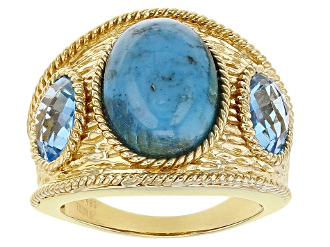 Blue Turquoise 18K Gold Over Sterling Silver 2.32ctw