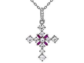 White Lab Created Sapphire Rhodium Over Sterling Silver Pendant with Chain 0.95ctw