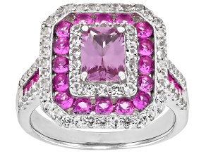 Pink Lab Created Sapphire Rhodium Over Sterling Silver Ring 3.29ctw