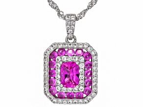 Pink Lab Created Sapphire Rhodium Over Sterling Silver Pendant with Chain