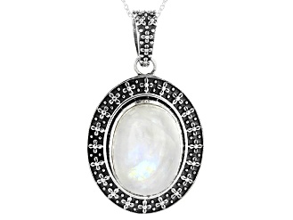 Rainbow Moonstone Sterling Silver Pendant With Chain 20x15mm