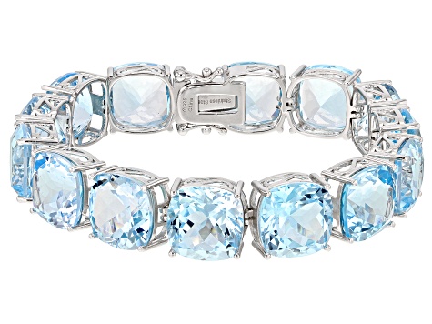 Sky Blue Topaz Rhodium Over Sterling Silver Bracelet 70.00ctw