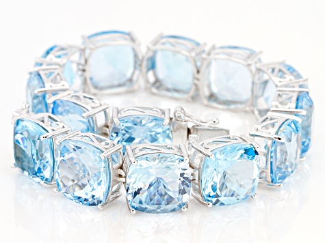 Sky Blue Topaz Rhodium Over Sterling Silver Bracelet 70.00ctw