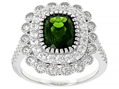 Green Chrome Diopside Rhodium Over Sterling Silver Ring 3.70ctw