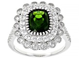 Green Chrome Diopside Rhodium Over Sterling Silver Ring 3.70ctw