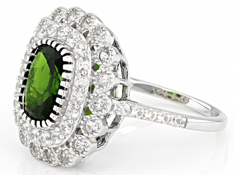 Green Chrome Diopside Rhodium Over Sterling Silver Ring 3.70ctw