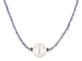 Blue Tanzanite Bead Rhodium Over Silver Necklace 14.00ctw