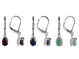 Ruby, Sapphire, And Emerald Rhodium Over Silver Earrings Set Of 3 5.00ctw