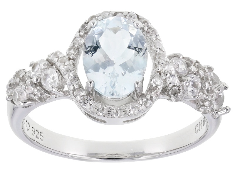 Blue Aquamarine Rhodium Over Sterling Silver Ring 1.68ctw