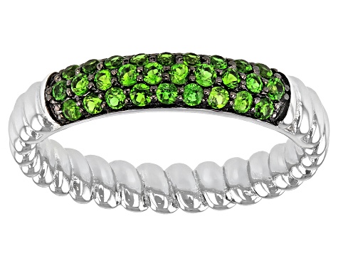 Green Chrome Diopside Rhodium Over Sterling Silver Ring 0.42ctw