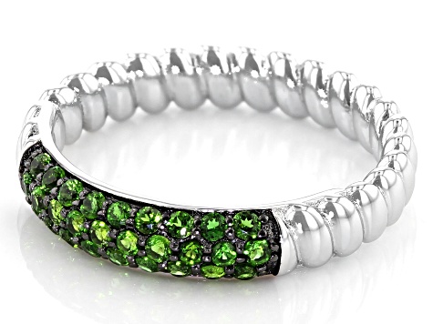 Green Chrome Diopside Rhodium Over Sterling Silver Ring 0.42