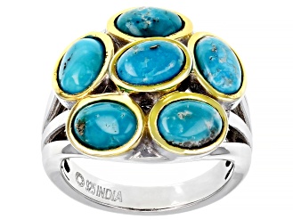 Blue Turquoise Rhodium Over Sterling Silver Ring