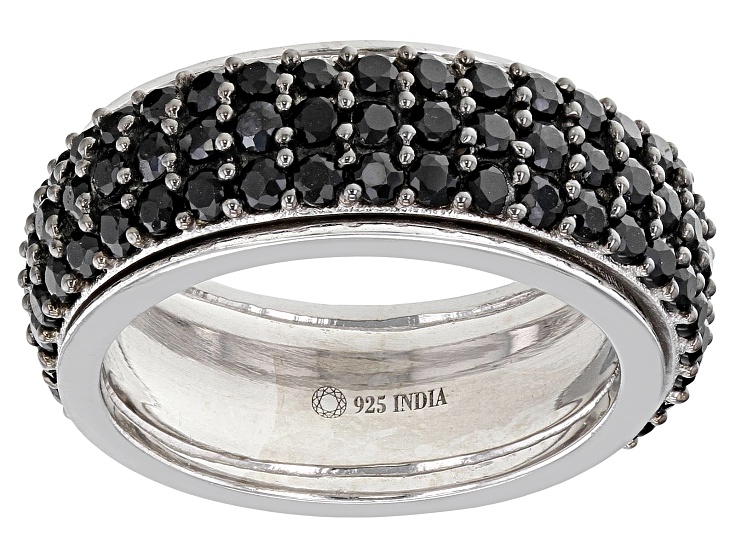Black Spinel Rhodium Over Sterling Silver Spinner Ring 3.24