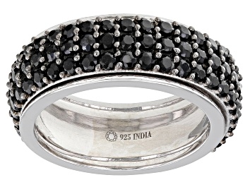 Picture of Black Spinel Rhodium Over Sterling Silver Spinner Ring 3.24ctw