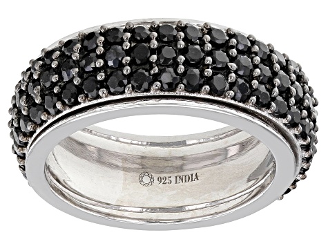 Black Spinel Rhodium Over Sterling Silver Spinner Ring 3.24ctw