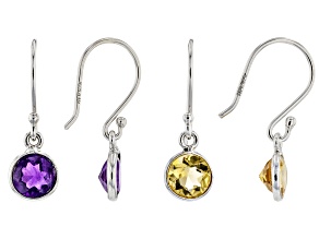 Citrine &  Amethyst Rhodium Over Silver Earrings Set of 2 3.20ctw