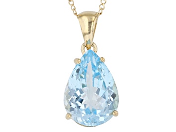 Picture of Swiss Blue Topaz 18k Yellow Gold Over Silver Pendant With Chain 11.50ctw