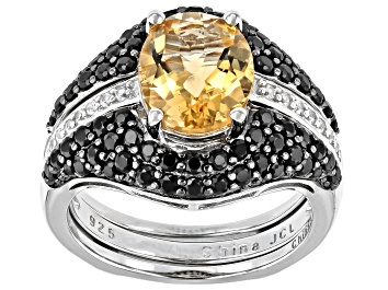 Picture of Yellow Citrine Rhodium Over Sterling Silver Ring Set Of 2 3.56ctw