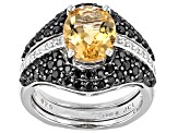 Yellow Citrine Rhodium Over Sterling Silver Ring Set Of 2 3.56ctw