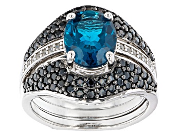Picture of London Blue Topaz Rhodium Over Sterling Silver Ring Set of 2 4.39ctw
