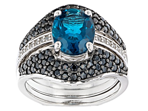 London Blue Topaz Rhodium Over Sterling Silver Ring Set of 2 4.39ctw