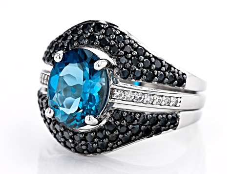 London Blue Topaz Rhodium Over Sterling Silver Ring Set of 2 4.39ctw