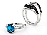 London Blue Topaz Rhodium Over Sterling Silver Ring Set of 2 4.39ctw