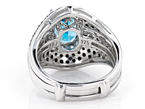 London Blue Topaz Rhodium Over Sterling Silver Ring Set of 2 4.39ctw
