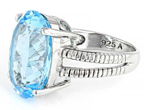 Sky Blue Topaz Rhodium Over Sterling Silver Ring 15.00ct