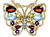 Multi Gemstone 18k Yellow Gold Over Sterling Silver Butterfly Pendant With 18" Chain 1.67ctw