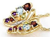 Multi Gemstone 18k Yellow Gold Over Sterling Silver Butterfly Pendant With 18" Chain 1.67ctw